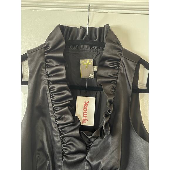 NWT Taylor Dress Black SATIN Pencil Evening Cocktail Size 6 - Picture 6 of 7